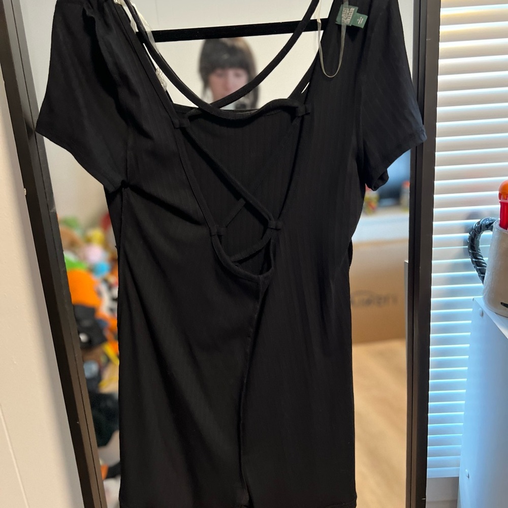 Chic Black BodySuit with Strappy Detail